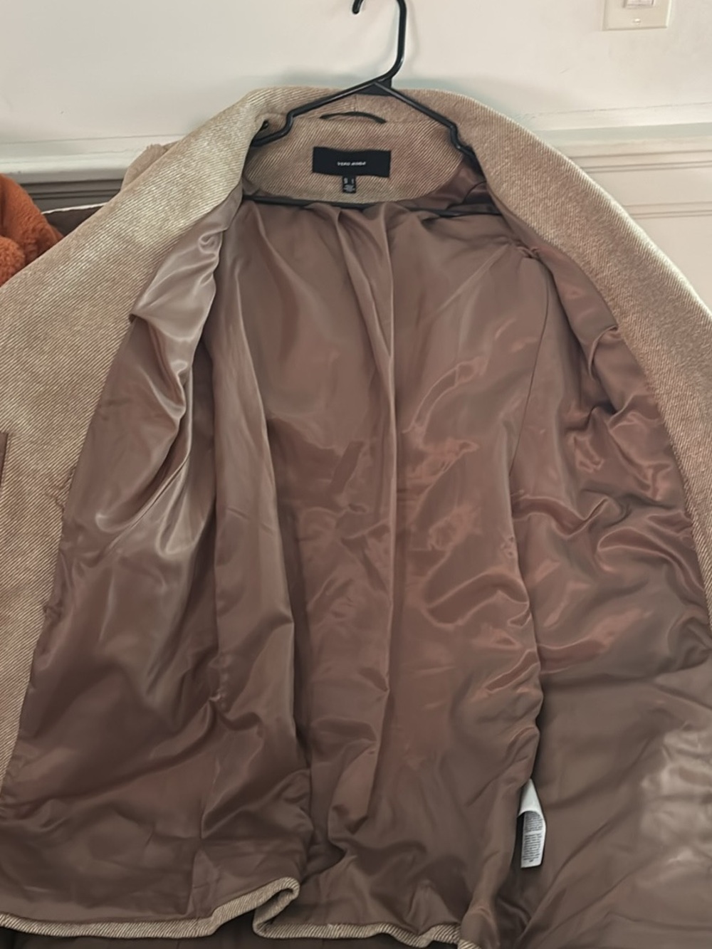 Vero Moda Beige Wool-Blend Coat with Taupe Satin Lining
